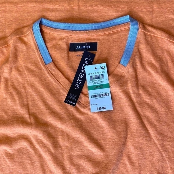 NWT linen blend v neck set shirt in citrus blast Large Alfani - Picture 2 of 5